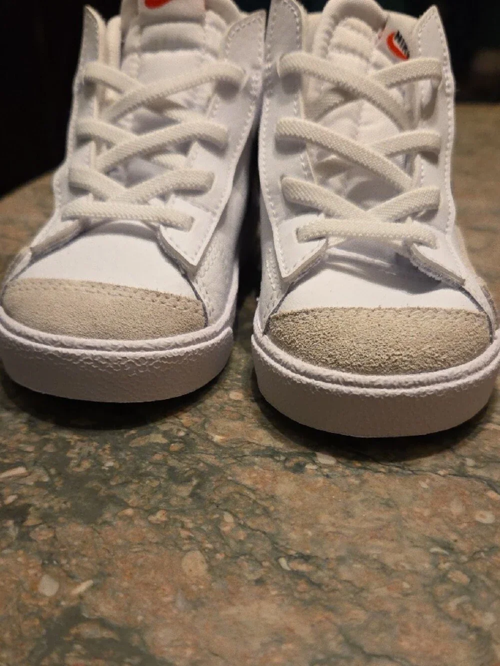 Nike Kids White High-Top Sneakers with Black Swoosh
